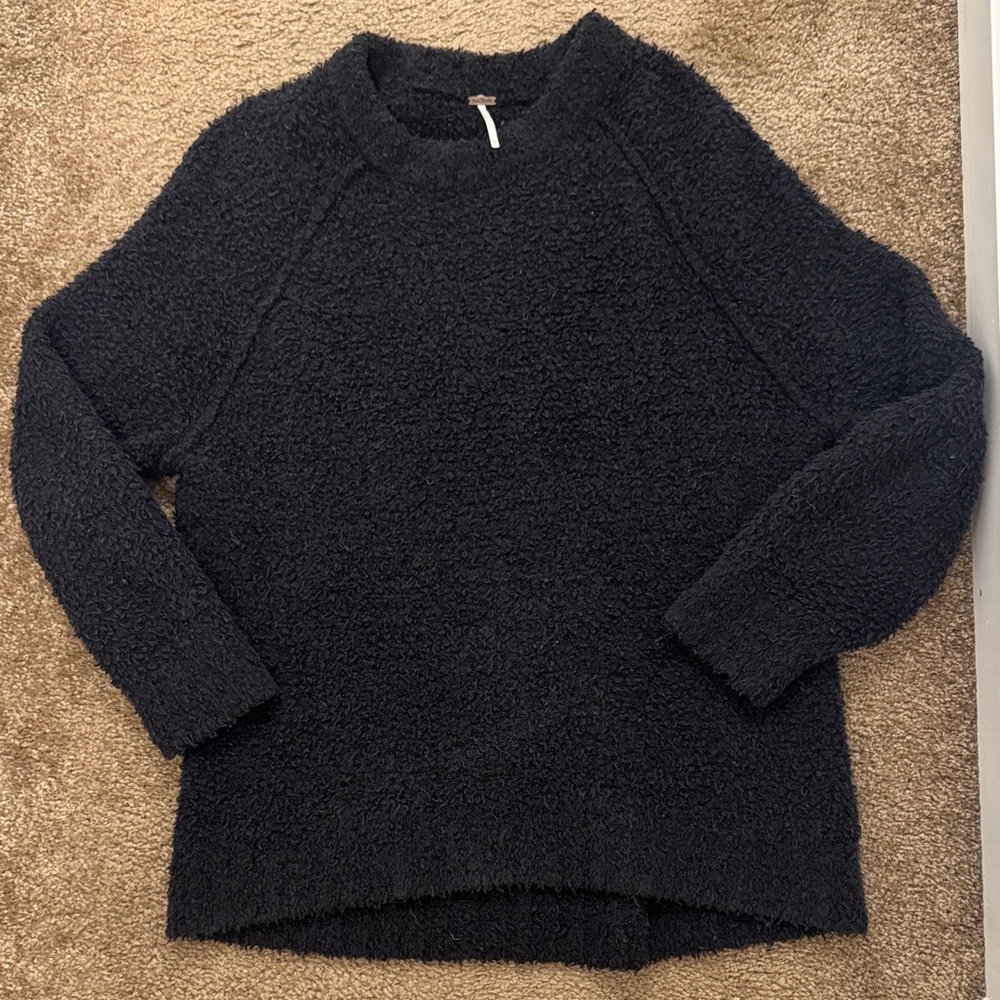 Free People Black Fuzzy Crew Neck Sweater